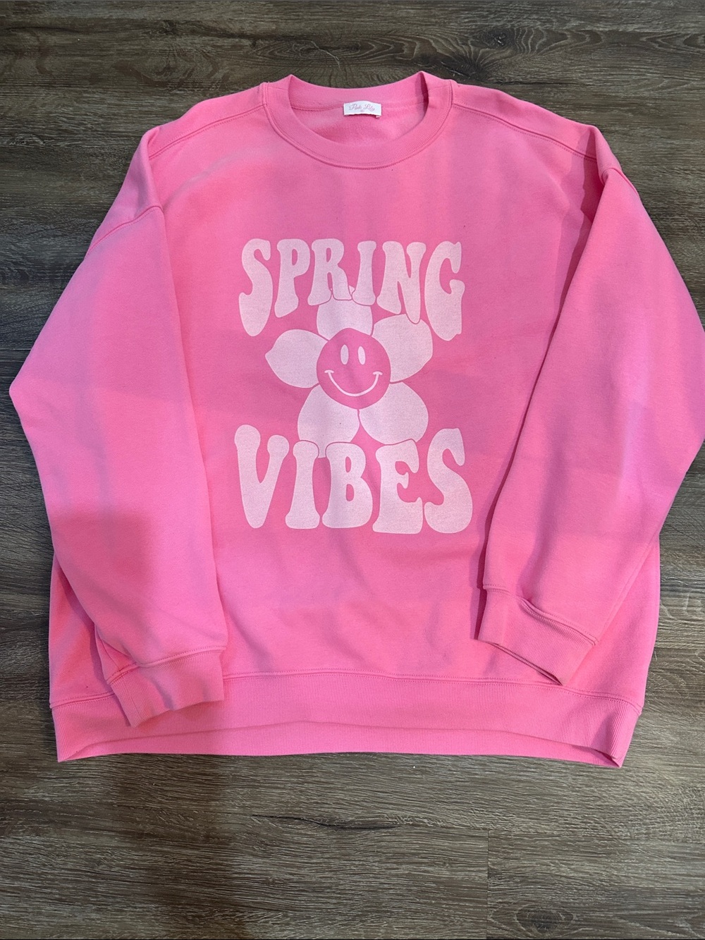 Pink Lily Hot Pink Crewneck Sweatshirt with White Graphic